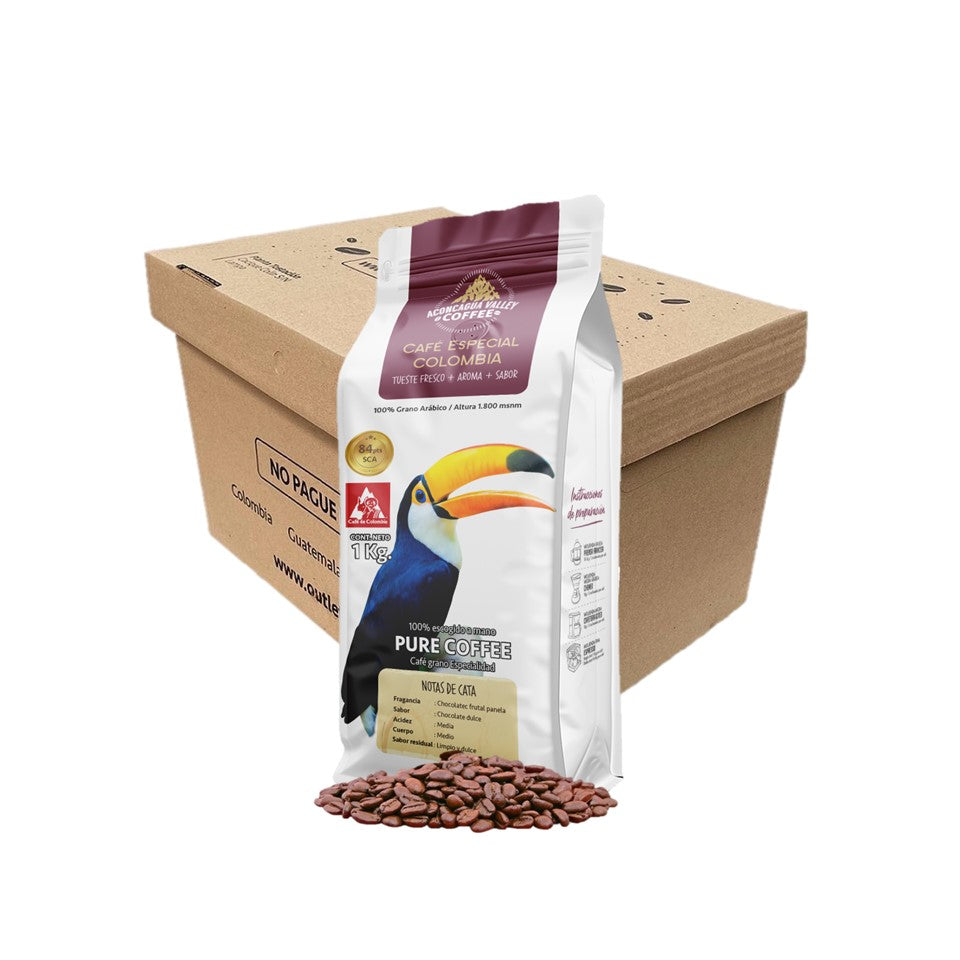CAJA 21 Kg CAFE TOSTADO COLOMBIA ARABICO ENVASADO ACONCAGUA VALLEY 84 PTS.